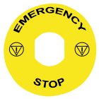 SCHNEIDER ELECTRIC - Etichetta circolare Ø90 - Harmony XB4, Harmony XB5 per pulsante arresto emergenza - gialla - con marcatura EMERGENCY STOP con logo ISO13850
