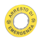SCHNEIDER ELECTRIC - Etichetta circolare Ø60 - Harmony XB4, XB5 per pulsante arresto emergenza - gialla - plastica, con marcatura ARRESTO DI EMERGENZA con logo ISO13850