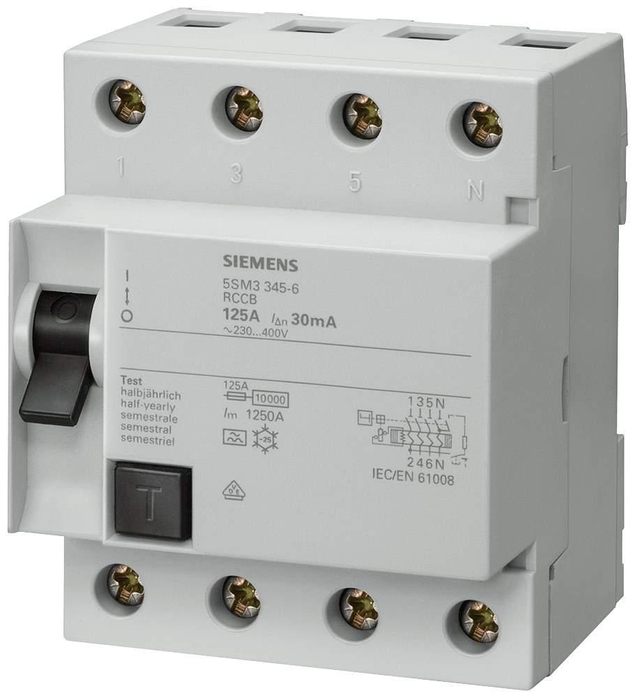 SIEMENS - Interruttore differenziale, a 4 poli, tipo A, In: 125 A, 100 mA, Un AC: 400 V
