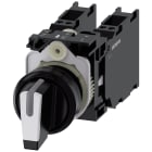 SIEMENS - Selettore, illuminabile, 22 mm, rotondo, in plastica, colore nero, bianco, 2 x 1NO+1NC