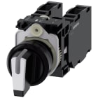 SIEMENS - Selettore, illuminabile, 22 mm, rotondo, in plastica, colore nero, bianco, 2 x 1NO+1NC