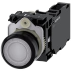 SIEMENS - Pulsante, illuminato, 22 mm, rotondo, in plastica, colore bianco, 1NO+1NC, AC/DC 24
