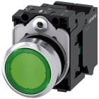SIEMENS - Pulsante, illuminato, 22 mm, rotondo, in metallo lucido, colore verde, bottone, 1NO