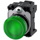 SIEMENS - Indicatore luminoso, 22 mm, rotondo, in metallo lucido, colore verde, gemma, liscia, AC/DC 24 V
