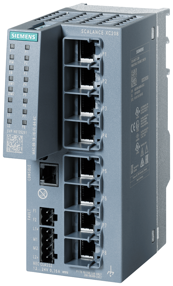 SIEMENS - SIPLUS NET SCALANCE XC208 basato su 6GK5208-0BA00-2AC2 con Conformal Coating, -40 … +70 °C, manageable IE Switch di Layer 2; 8x porte RJ45 da 10/10...