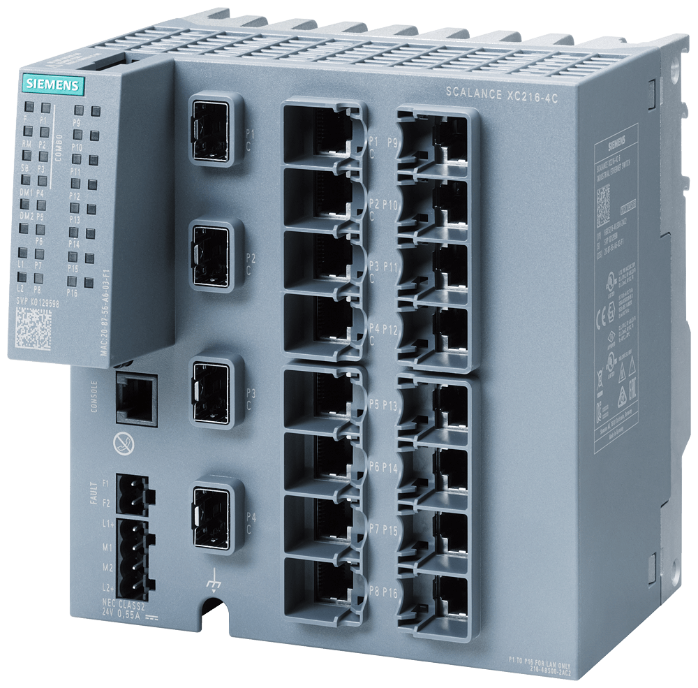 SIEMENS - SIPLUS NET SCALANCE XC216-4C basato su 6GK5216-4BS00-2AC2 con Conformal Coating, -40 … +70 °C, manageable IE Switch di Layer 2; 12x 10/100 Mbit/s p...