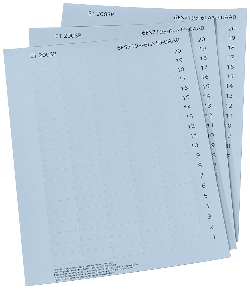 SIEMENS - SIMATIC ET 200SP Etichette di siglatura, carta grigio chiaro 10 fogli DIN A4 con 1 000 etichette di siglatura 6ES71936LA100AA0
