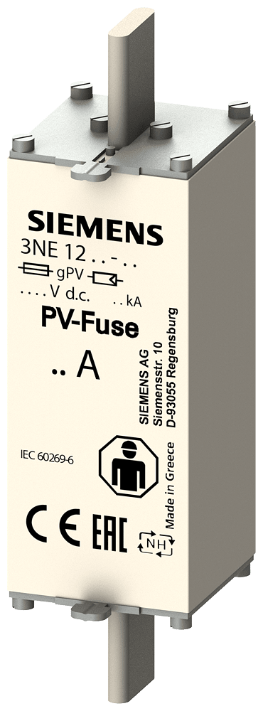 SIEMENS - Cartuccia fusibile per fotovoltaico, con contatti a coltello, NH1XL, In: 125 A, gPV, Un DC: 1500 V