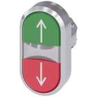 SIEMENS - Pulsante doppio, illuminato, 22 mm, rotondo, in metallo lucido, colore rosso: in alto, colore verde: in basso