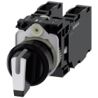 SIEMENS - Selettore, illuminabile, 22 mm, rotondo, in plastica, colore nero, bianco, 2 x 1NO+1NC