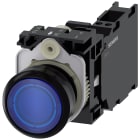 SIEMENS - Pulsante, illuminato, 22 mm, rotondo, in plastica, colore blu, 1NO+1NC, AC/DC 24