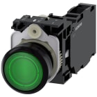 SIEMENS - Pulsante, illuminato, 22 mm, rotondo, in plastica, colore verde, 1NO+1NC, AC 230 V