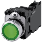 SIEMENS - Pulsante, illuminato, 22 mm, rotondo, in metallo lucido, colore verde, bottone, 1NO+1NC