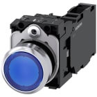 SIEMENS - Pulsante, illuminato, 22 mm, rotondo, in metallo lucido, colore blu, 1NO+1NC