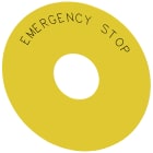 SIEMENS - Targhetta con dicitura rotonda per pulsante a fungo di ARRESTO DI EMERGENZA, colore giallo, iscrizione: Emergency Stop