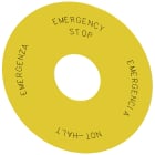 SIEMENS - Targhetta con dicitura rotonda per pulsante a fungo di arresto di emergenza, colore giallo, iscrizione: Not-Halt