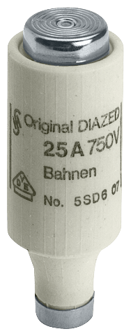 SIEMENS - Cartuccia fusibile DIAZED 750 V per protezione di impianti ferroviari in corrente continua, caratteristica rapida 5SD607