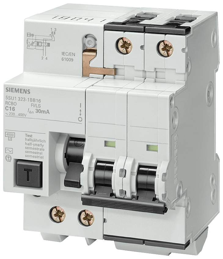 SIEMENS - MTD C10 4,5KA 15KA 2P TIPO AC 30MA 5SU13231BB32