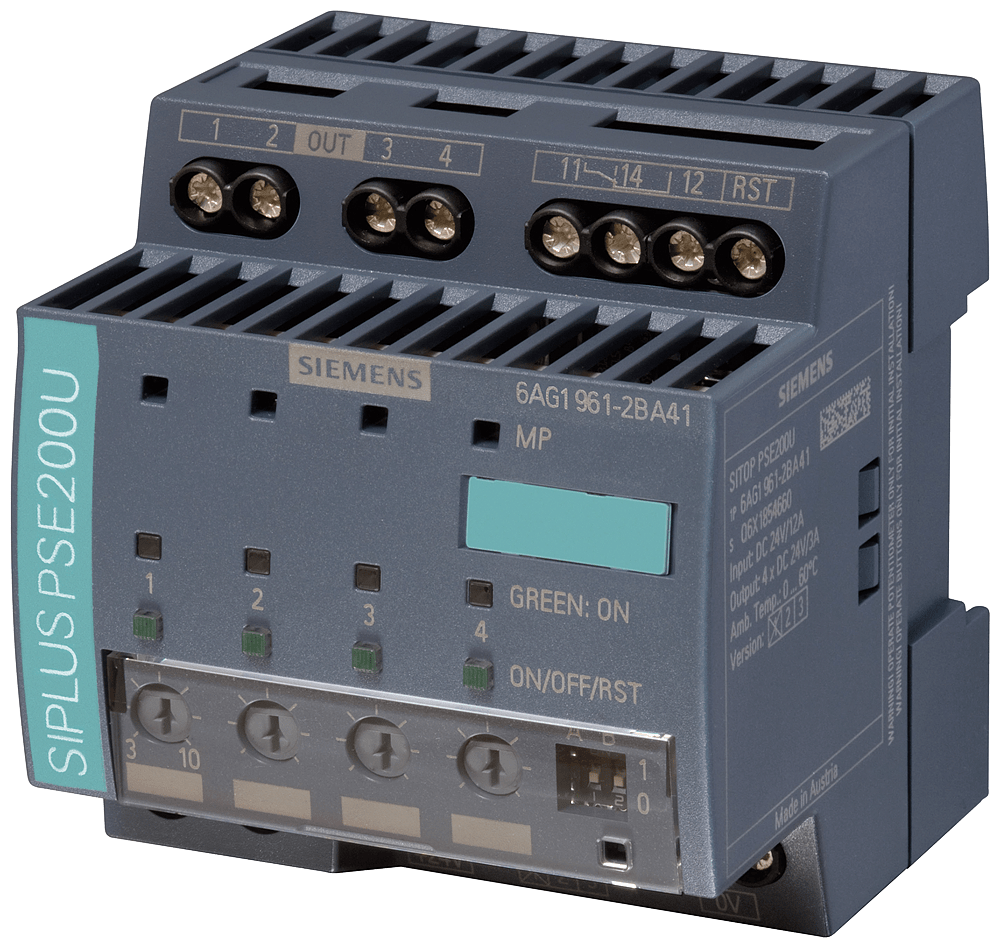 SIEMENS - SIPLUS PS PSE200U 10A basato su 6EP1961-2BA41 con Conformal Coating, -25…+70°C, modulo selettivo a 4 canali ingresso a 4 canali: DC 24V uscita: DC ... 6AG19612BA417AA0