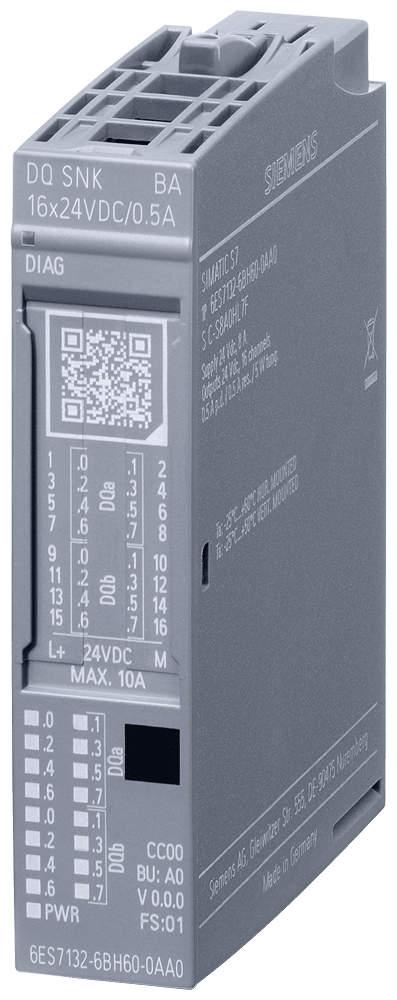 SIEMENS - ET 200SP, DQ 16X24VDC/0,5A SINK BA, PU 1