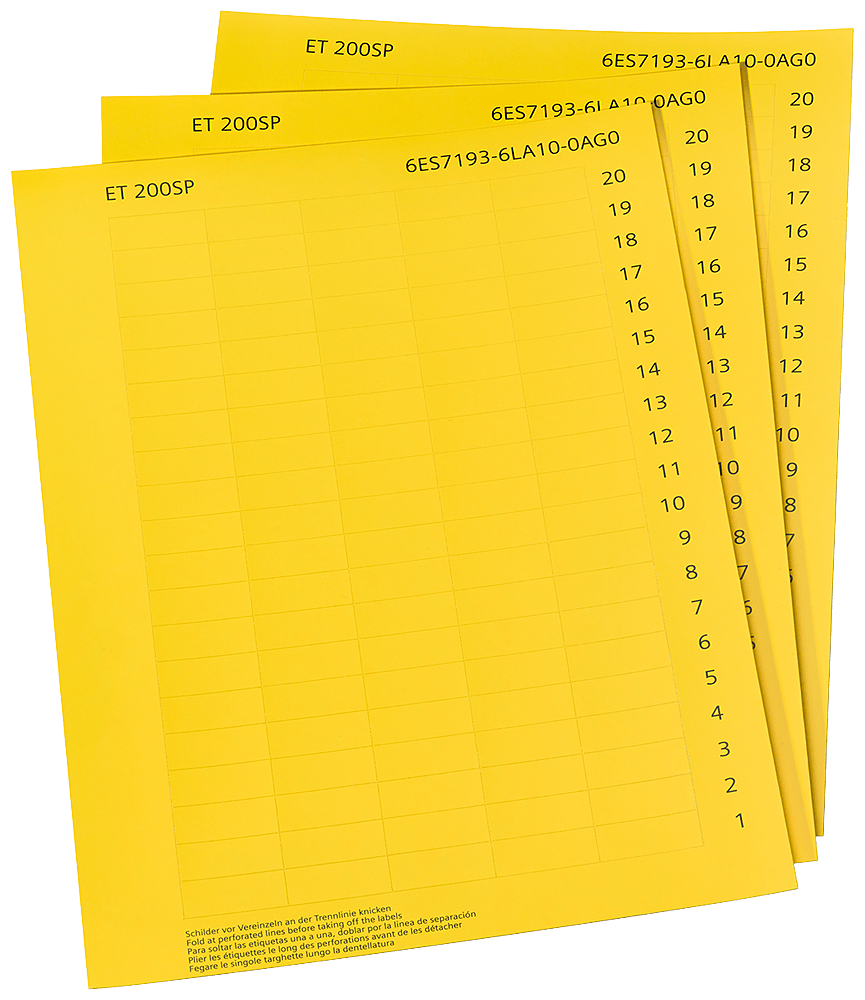 SIEMENS - SIMATIC ET 200SP Etichette di siglatura, carta Giallo 10 fogli DIN A4 con 1 000 etichette di siglatura