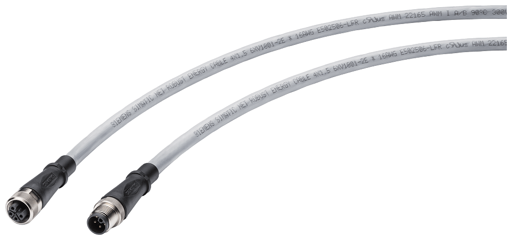 SIEMENS - Robust Power Conn. Cable IP69 M12-180/M12-180, L-coded, a 4 poli, 1 m, per ET200 6XV18016EH10