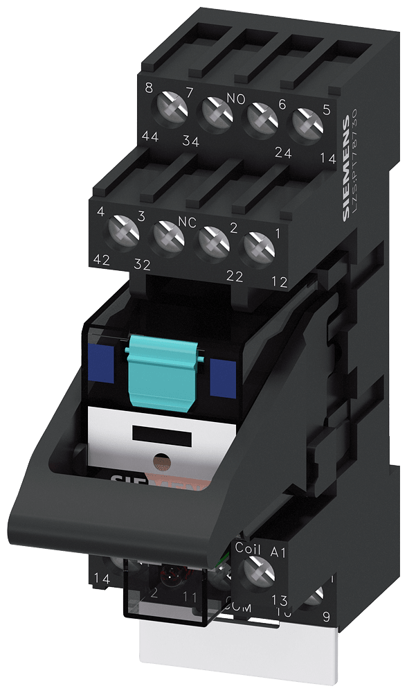 SIEMENS - Relè estraibile, DC 24 V, 4 CO, LED verde, zoccolo da innesto standard, morsetti a vite LZS:PT5A5L24A