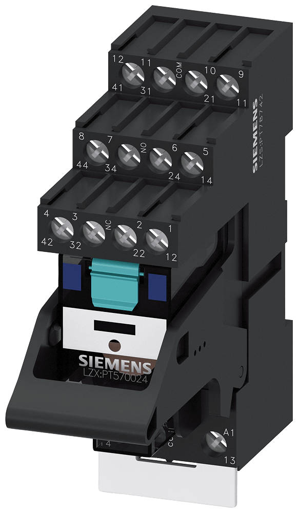 SIEMENS - Relè estraibile, DC 24 V, 4 CO, LED verde, zoccolo da innesto con separazione logica, morsetti a vite LZS:PT5B5L24A