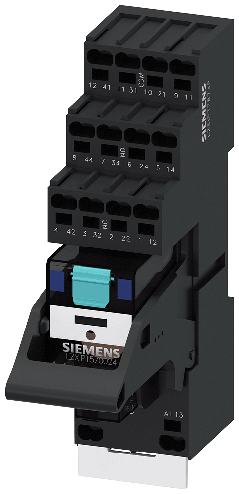 SIEMENS - Relè estraibile, DC 24 V, 4 CO, LED verde, zoccolo da innesto con separazione logica, morsetti a molla LZS:PT5D5L24A