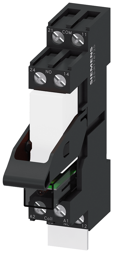 SIEMENS - Relè estraibile, DC 24 V, 1 CO, LED verde, zoccolo da innesto standard, morsetti a vite LZS:RT3A4L24A