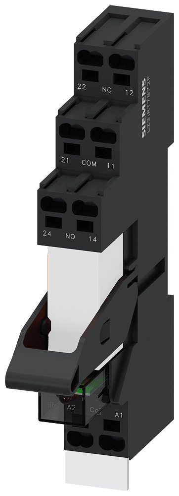 SIEMENS - Relè estraibile, DC 24 V, 1 CO, LED verde, zoccolo da innesto con separazione logica, morsetti a molla LZS:RT3D4L24A