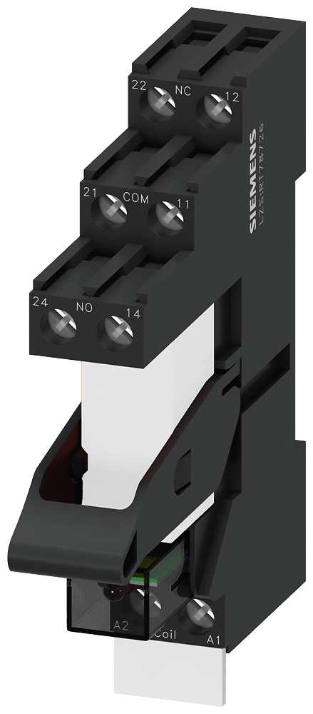 SIEMENS - Relè estraibile, DC 24 V, 2 CO, LED verde, zoccolo da innesto con separazione logica, morsetti a vite LZS:RT4B4L24A