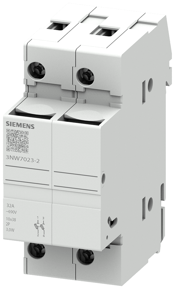 SIEMENS - portafusibili per cartucce cilindriche 10x38mm, a 2 poli In: 32 A,Un AC: 690 V