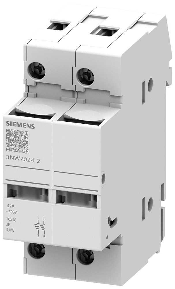 SIEMENS - portafusibili per cartucce cilindriche 10x38mm, a 2 poli In: 32 A,Un AC: 690 V segnalatore a LED