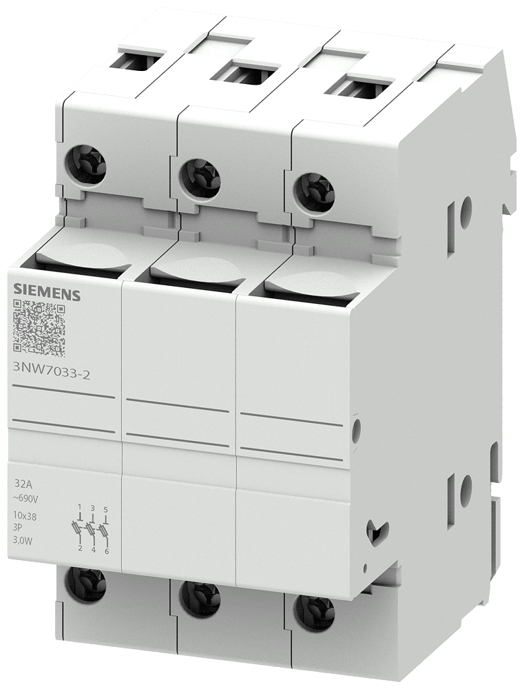 SIEMENS - portafusibili per cartucce cilindriche 10x38mm, a 3 poli In: 32 A,Un AC: 690 V