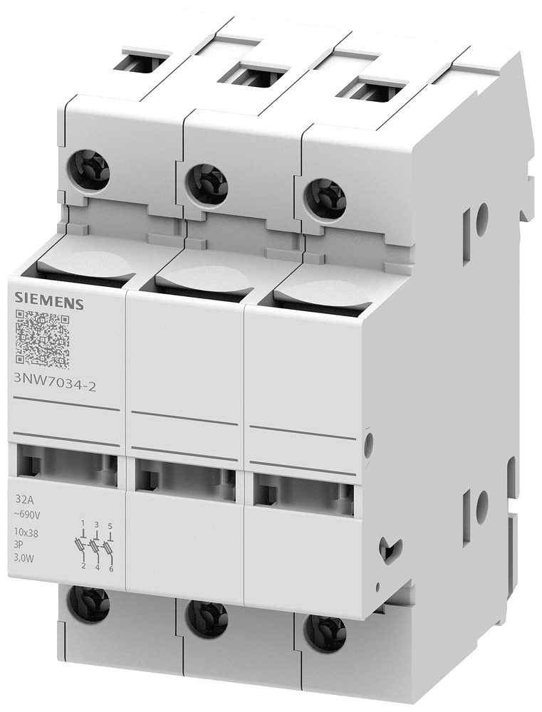 SIEMENS - portafusibili per cartucce cilindriche 10x38mm, a 3 poli In: 32 A,Un AC: 690 V segnalatore a LED