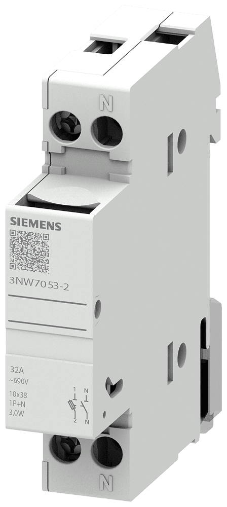 SIEMENS - portafusibili per cartucce cilindriche 10x38mm, 1P+N In: 32 A,Un AC: 690 V