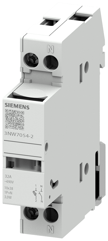 SIEMENS - portafusibili per cartucce cilindriche 10x38mm, 1P+N In: 32 A,Un AC: 690 V segnalatore a LED