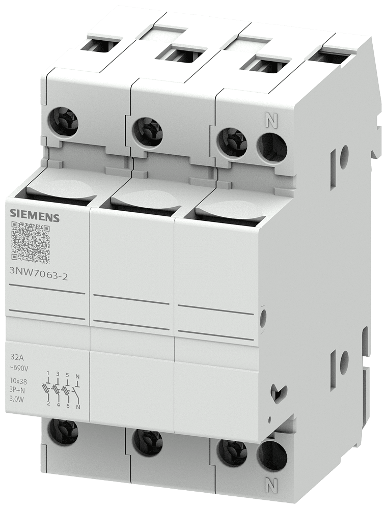 SIEMENS - portafusibili per cartucce cilindriche 10x38mm, 3P+N In: 32 A,Un AC: 690 V