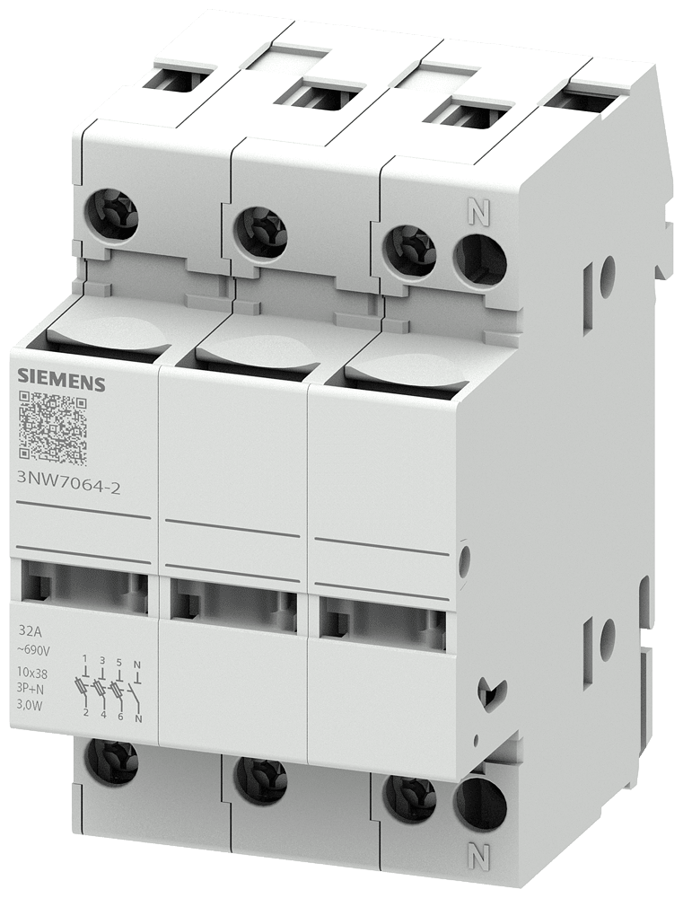SIEMENS - portafusibili per cartucce cilindriche 10x38mm, 3P+N In: 32 A,Un AC: 690 V segnalatore a LED