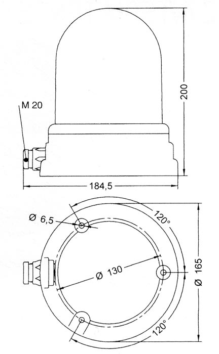 SIRENA - TYPE 200 Luce fissa/lampeggiante, a led giallo, IP55, V24ACDC, base grigia 26255
