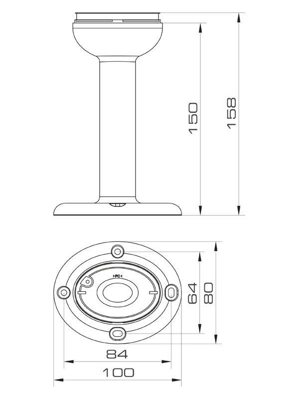 SIRENA - ELYPS MB EXTENTED BASE NERA montagggio superficie piana colonna rialzata di 10cm