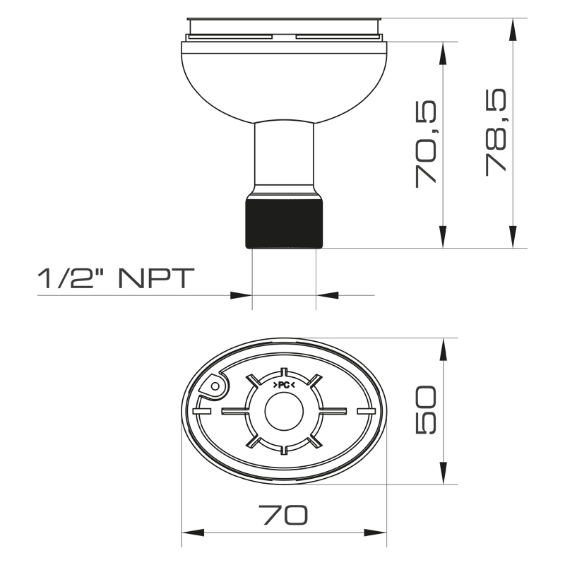 SIRENA - ELYPS MB 1/2 NPTF POLE BASE GRIGIA, base per montaggio su tubo filettato