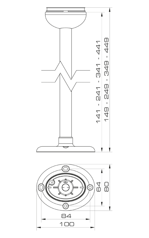 SIRENA - ELYPS MB TUBE BASE L100 SS base montaggio superficie piana 100mm acciaio INOX