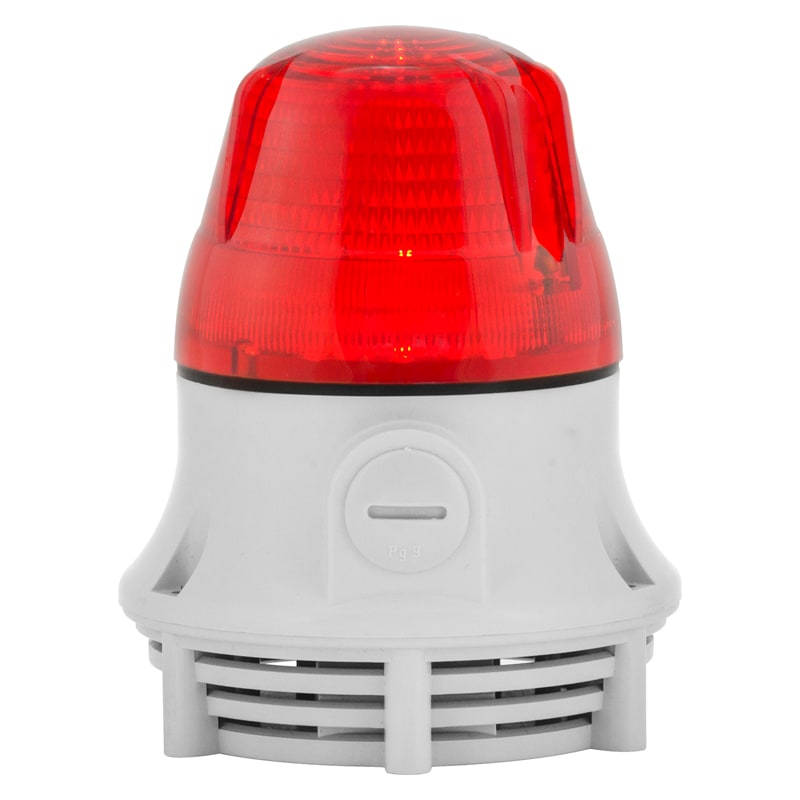 SIRENA - segnalazione macchina fissa/lampeggiante suono continuo/intermittente 75db IP30 base GRIGIA