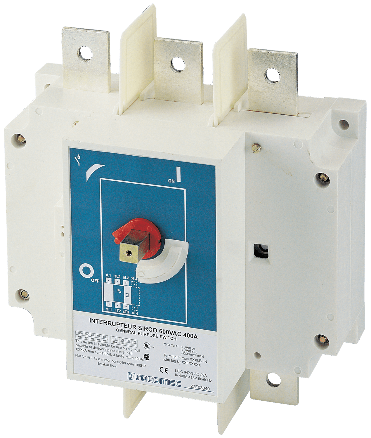 SOCOMEC ELETTROTECNICA - SIRCO UL 98 - 600A - 4P - CDO FRONT.