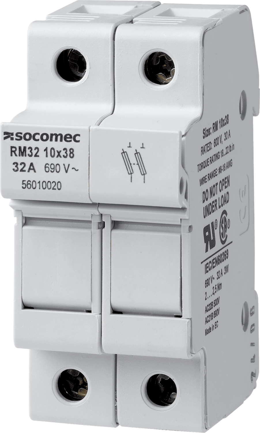 SOCOMEC ELETTROTECNICA - RM - 32A - 10X38 - 2P - APPAR. SENZA SEG 57010020