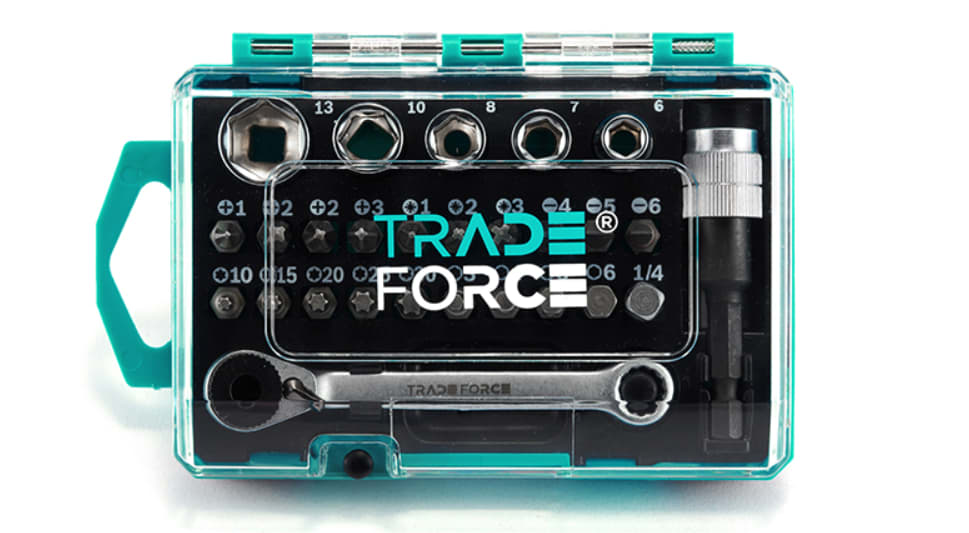 TRADEFORCE - Mini chiave a cricchetto con accessori 27 utensili