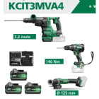 HIKOKI POWER TOOLS - KIT DV18DCWRZ + DH1826DAW2Z + G1813DVEW2Z + 3xBatterie BSL36A18X + carica batterie UC18YFSL + 3 Valigette Stackable