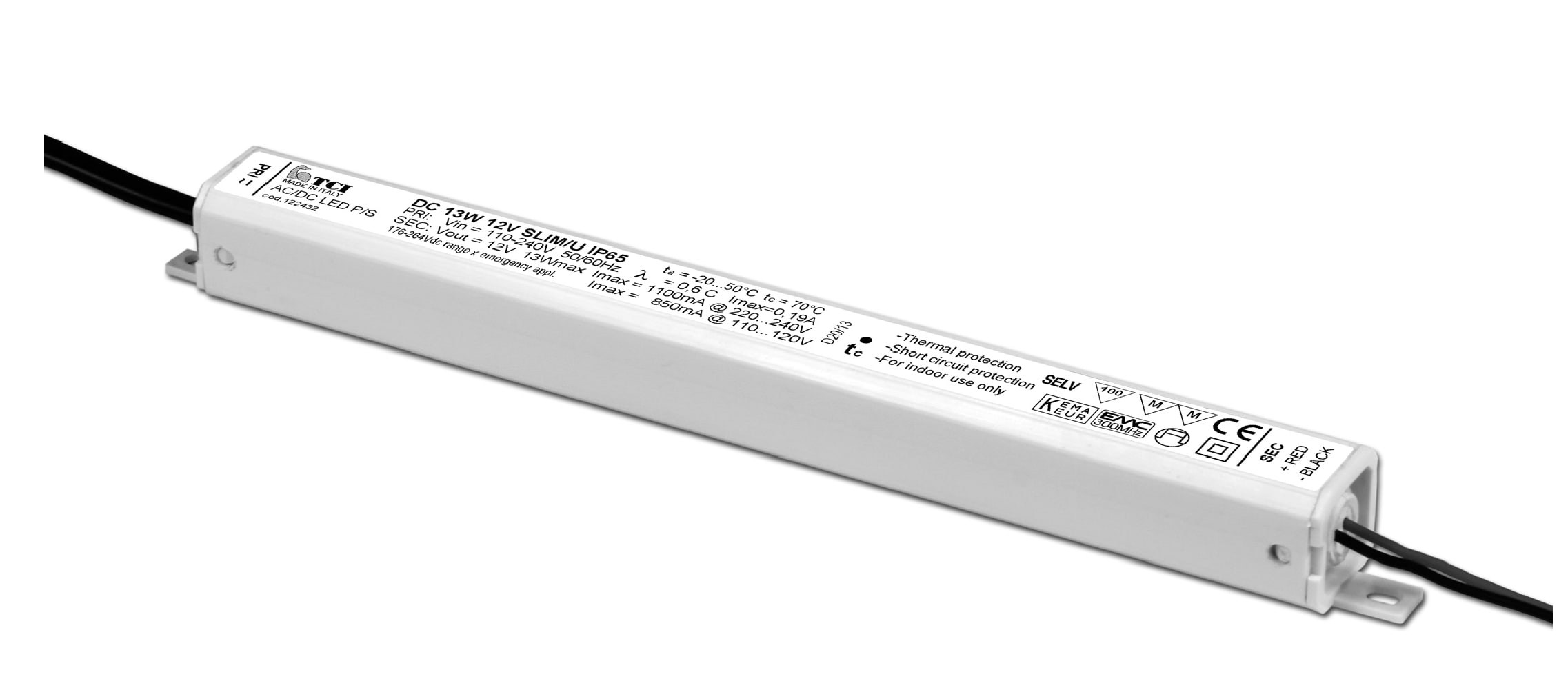 T.C.I. TELECOMUNICAZIONI - DC 13W 12V SLIM/U IP65 ALIMENTATORE LED